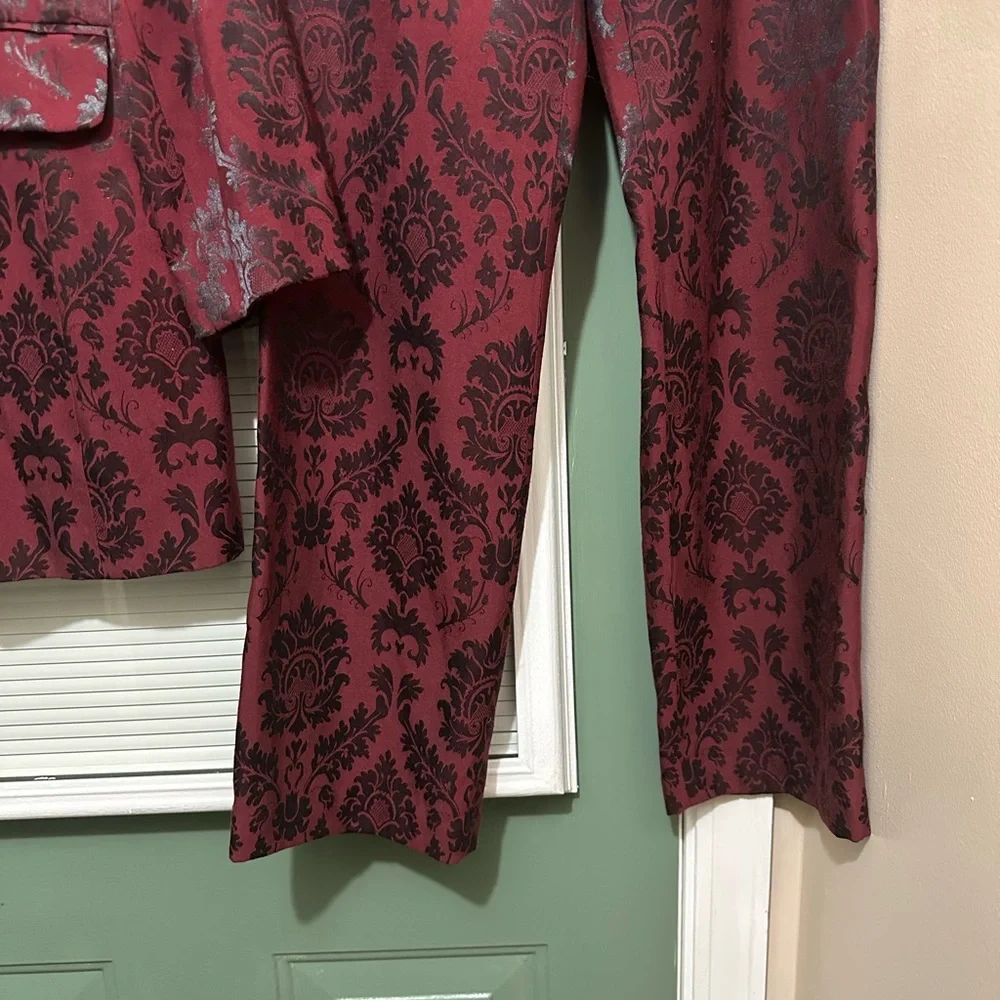 Vintage Reflections by Spiegel Baroque Print Maroon/Black Pantsuit Size 10 - Picture 10 of 13